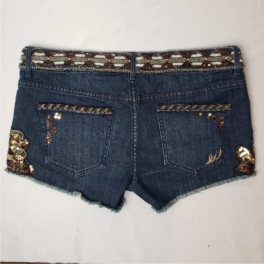 NWT Express gorgeous bronze gold and white sequined and beaded blue jeans - Picture 4 of 16